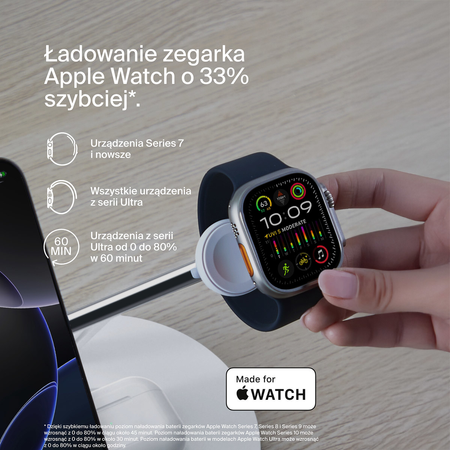 Belkin Stacja do ładowania bezprzewodowego na iPhone, Apple Watch, AirPods, Qi2 15W, biała (WIZ032KQWH)