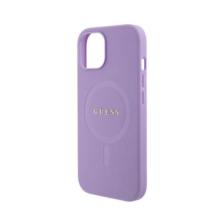 Guess Saffiano MagSafe - Etui iPhone 15 (fioletowy) (GUHMP15SPSAHMCU)