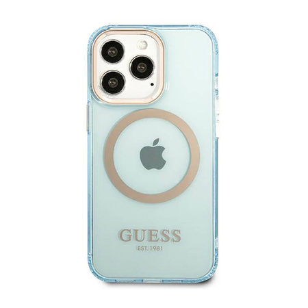 Guess Gold Outline Translucent MagSafe - Etui iPhone 13 Pro (niebieski) (GUHMP13LHTCMB)