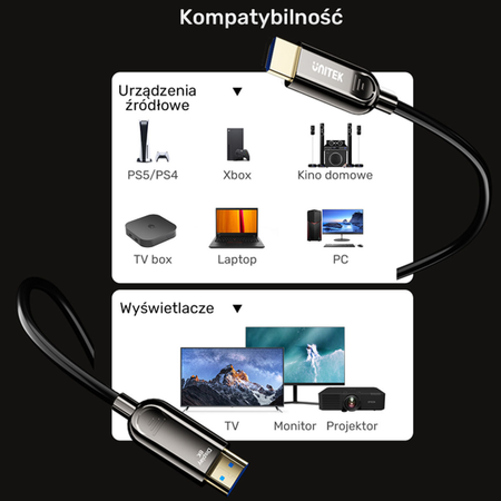 Unitek Kabel optyczny HDMI 2.1 AOC 8K 120Hz 80m - czarny (C11085GY01-80M)