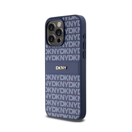 DKNY Leather Mono Stripe & Metal Logo - Etui iPhone 15 Pro Max (niebieski) (DKHCP15XPRTHSLB)