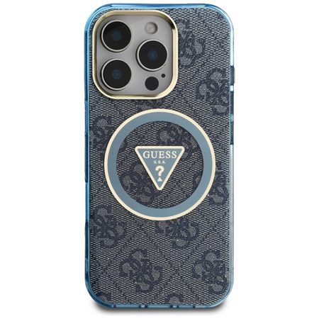 Guess IML Metal Glitter 4G Circle Triangle MagSafe - Etui do iPhone 16 Pro (niebieski) (GUHMP16LHG4PRTGB)