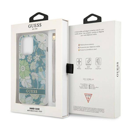 Guess Flower Cord - Etui ze smyczką iPhone 13 Pro Max (Green) (GUHCP13XHFLSN)