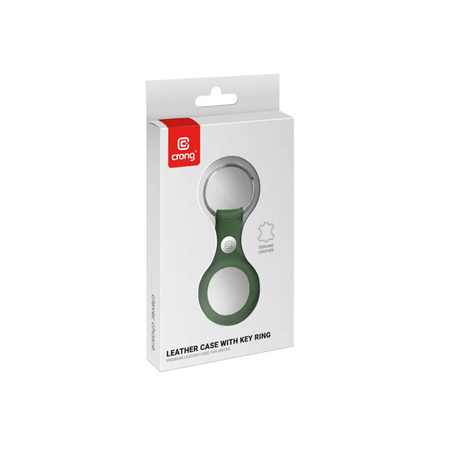 Crong Leather Case with Key Ring – Skórzane etui ochronne brelok do Apple AirTag (zielony) (CRG-ATL-OLV)