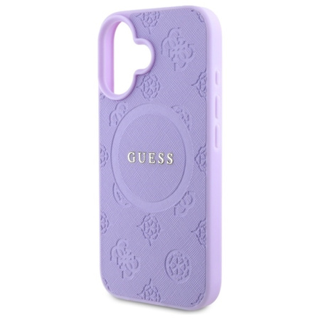Guess Saffiano Peony Classic Logo MagSafe - Etui iPhone 16 (fioletowy) (GUHMP16SPSAPSMEU)