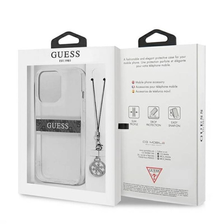 Guess 4G Stripe Grey Charm - Etui iPhone 13 Pro (przezroczysty) (GUHCP13LKB4GGR)