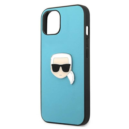 Karl Lagerfeld PU Leather Karl's Head Metal - Etui iPhone 13 mini (niebieski) (KLHCP13SPKMB)