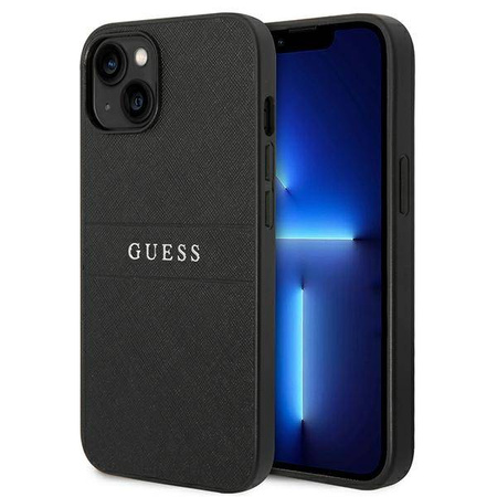 Guess Saffiano Metal Logo Stripes - Etui iPhone 14 Plus (czarny) (GUHCP14MPSASBBK)