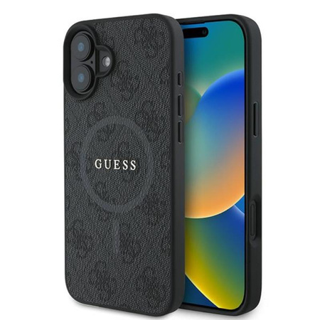 Guess 4G Ring Classic Logo MagSafe - Etui iPhone 16 Plus (czarny) (GUHMP16MG4GFRK)