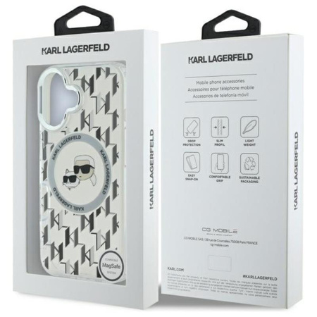 Karl Lagerfeld IML Monogram Karl & Choupette Head MagSafe - Etui iPhone 16 (przezroczysty) (KLHMP16SHMCKMHT)
