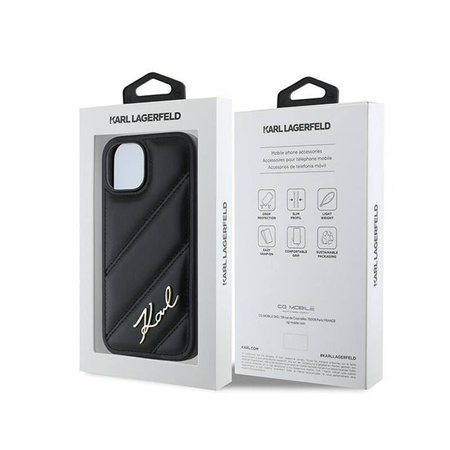 Karl Lagerfeld Diagonal Quilted Script - Etui iPhone 15 Plus / 14 Plus (czarny) (KLHCP15MPQDSMGK)