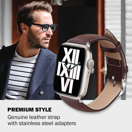 Crong Noble Band - Pasek z naturalnej skóry do Apple Watch 38/40/41/42 mm (Espresso) (CRG-40NOB-ESP)