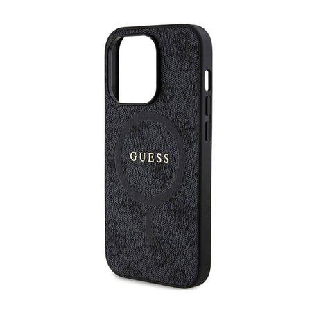 Guess 4G Collection Leather Metal Logo MagSafe - Etui iPhone 14 Pro (czarny) (GUHMP14LG4GFRK)