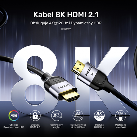 Unitek Kabel HDMI 2.1 8K 60Hz, czarny, 1,5m (C11086GY01-1.5M)