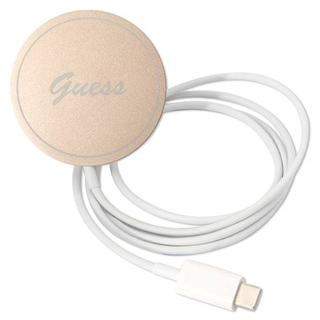 Guess Bundle Pack MagSafe 4G - Zestaw etui + ładowarka MagSafe iPhone 12 / iPhone 12 Pro (brązowy/złoty) (GUBPP12MH4EACSW)