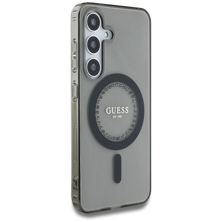 Guess Rhinestones Printed Classic Logo MagSafe - Etui do Samsung Galaxy S25 (czarny) (GUHMS25SPFTDTEK)