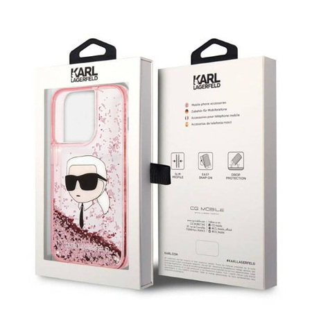 Karl Lagerfeld Liquid Glitter NFT Karl's Head - Etui iPhone 14 Pro (różowy) (KLHCP14LLNKHCP)