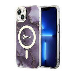 Guess Golden Marble MagSafe - Etui iPhone 14 (Purpurowy) (GUHMP14SHTMRSU)
