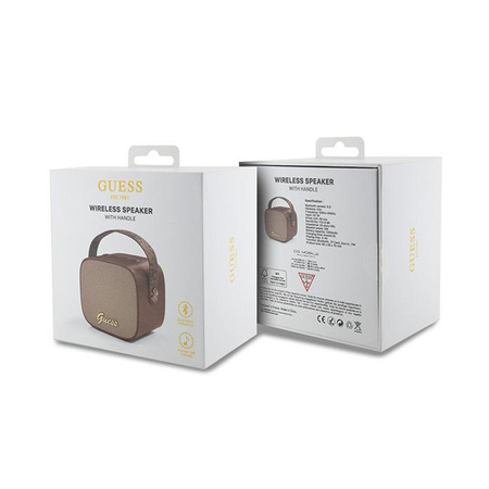 Guess Mini Bluetooth Speaker 4G Leather Script Logo with Strap - Głośnik Bluetooth V5.3 (brązowy) (GUWSB2P4SMW)