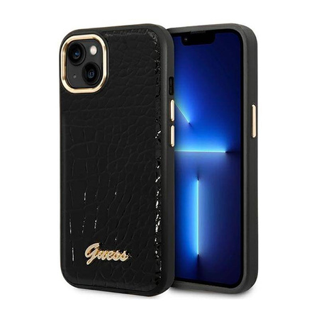 Guess Croco Collection – Etui iPhone 14 Plus (czarny) (GUHCP14MHGCRHK)