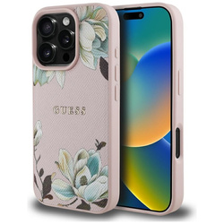 Guess Grained Printed Flower Pattern MagSafe - Etui do iPhone 16 Pro (różowy) (GUHMP16LPGNMPLMP)