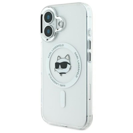 Karl Lagerfeld IML Metal Choupette Head MagSafe - Etui iPhone 16 Plus (biały) (KLHMP16MHLSCHH)