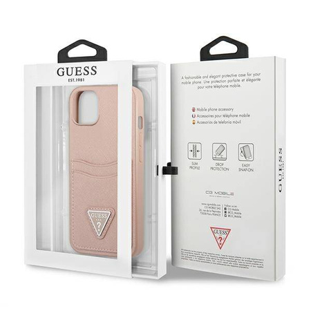Guess Saffiano Double Card Triangle - Etui iPhone 13 (różowy) (GUHCP13MPSATPP)
