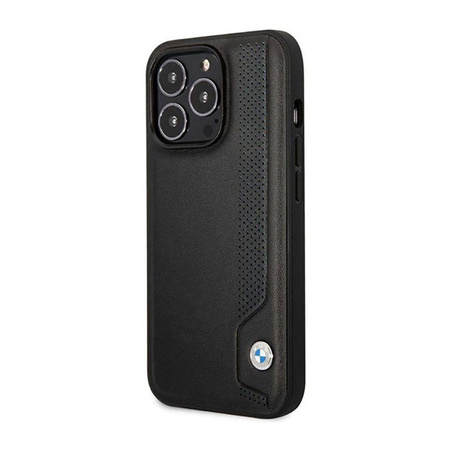 BMW Leather Blue Dots - Etui iPhone 14 Pro (czarny) (BMHCP14L22RBDK)