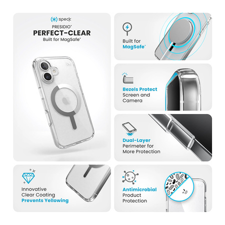 Speck Presidio Perfect-Clear MagSafe - Etui iPhone 16 (Clear / Chrome Finish / Serene Silver) (150757-3240)