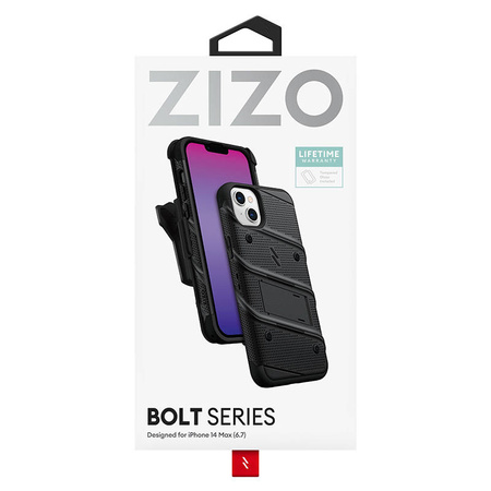 ZIZO BOLT Series - Pancerne etui iPhone 14 Plus ze szkłem 9H na ekran + uchwyt z podstawką (czarny) (BOLT-IPH14MAX-BKBK)