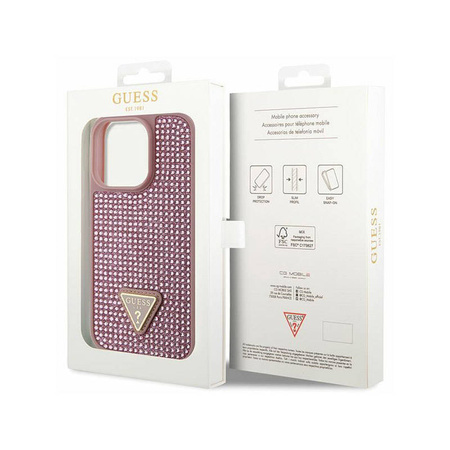Guess Rhinestone Triangle - Etui iPhone 14 Pro (różowy) (GUHCP14LHDGTPP)