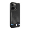 BMW Leather Carbon Blue Line - Etui iPhone 13 Pro (Czarny) (BMHCP13L22NBCK)