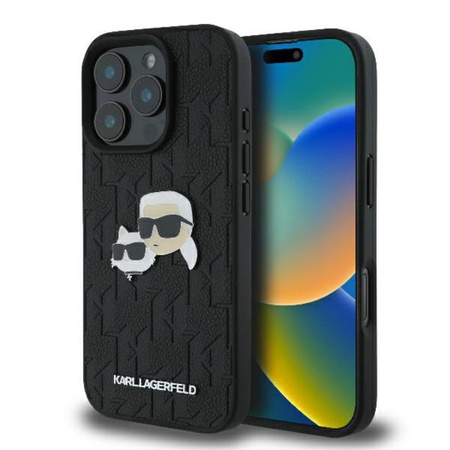 Karl Lagerfeld Monogram Karl & Choupette Head Pin - Etui iPhone 16 Pro (czarny) (KLHCP16LPGKLKCPK)
