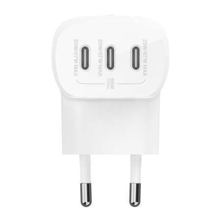 Belkin Ładowarka kątowa 3 porty USB-C PPS 67 W - biała (WCC002VFWH)