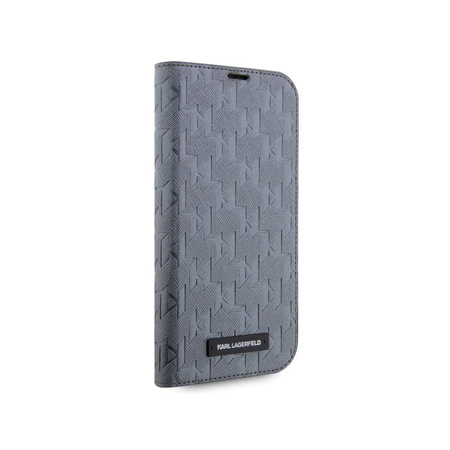 Karl Lagerfeld Booktype Saffiano Monogram - Etui iPhone 14 Pro (Srebrny) (KLBKP14LSAKLHPG)