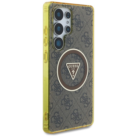 Guess 4G Glitter Triangle Buttons MagSafe - Etui do Samsung Galaxy S25 Ultra (brązowy) (GUHMS25LHG4PRTGW)