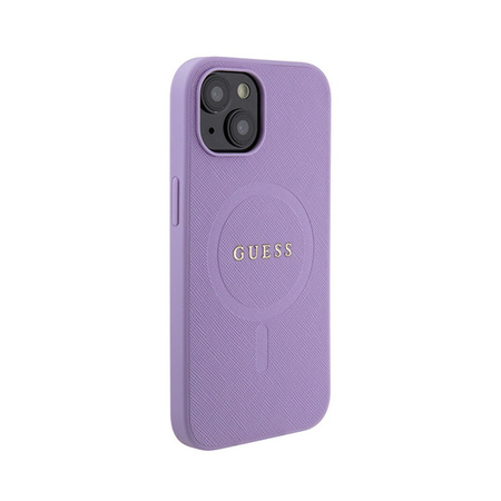 Guess Saffiano MagSafe - Etui iPhone 15 (fioletowy) (GUHMP15SPSAHMCU)