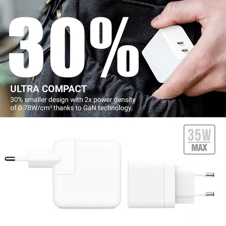 Crong Ultra Compact GaN - Ładowarka sieciowa 2x USB-C 35W PD 3.0 z PPS (biały) (CRG-GNCC35-WHI)