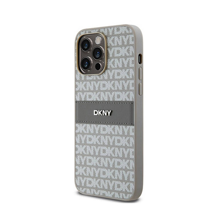 DKNY Leather Mono Stripe & Metal Logo - Etui iPhone 14 Pro (beżowy) (DKHCP14LPRTHSLE)