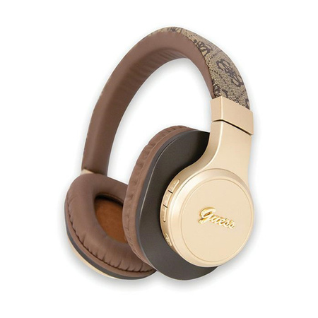 Guess 4G Script Metal Logo - Bezprzewodowe słuchawki nauszne Bluetooth V5.3 (brązowy) (GUBH604GEMW)