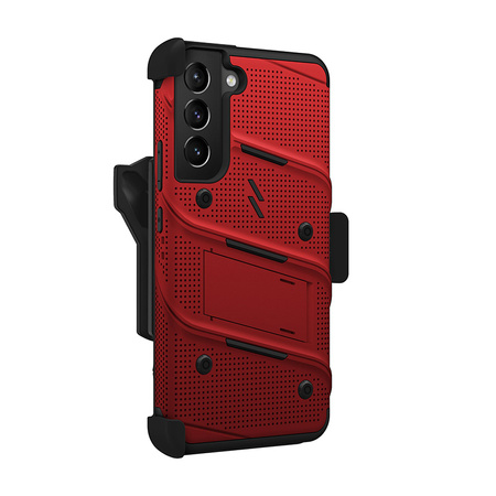 ZIZO BOLT Series - Pancerne etui Samsung Galaxy S22+ ze szkłem 9H na ekran + uchwyt z podstawką (czerwony) (BOLT-SAMGS22PL-RDBK)