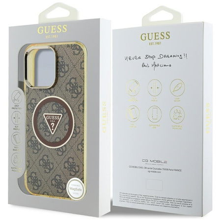 Guess IML Metal Glitter 4G Circle Triangle MagSafe - Etui do iPhone 16 Pro Max (brązowy) (GUHMP16XHG4PRTGW)