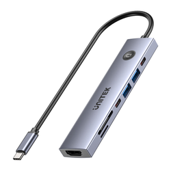 Unitek Hub USB-C 7w1 4K@60Hz, PD 100W i przycisk HDMI On/Off (H1124AGY01)