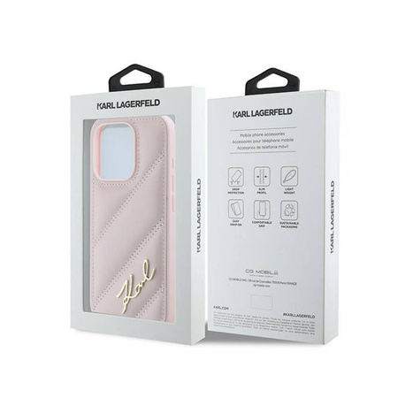 Karl Lagerfeld Diagonal Quilted Script - Etui iPhone 15 Pro Max (różowy) (KLHCP15XPQDSMGP)