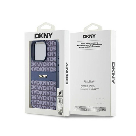 DKNY Leather Mono Stripe & Metal Logo - Etui iPhone 15 Pro (niebieski) (DKHCP15LPRTHSLB)