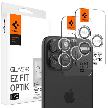 Spigen Optik Pro GLAS.TR EZ Fit Camera Protector 2-Pack - Szkło ochronne na obiektyw do iPhone 16 Pro / 16 Pro Max / 15 Pro / 15 Pro Max / 14 Pro / 14 Pro Max ( (AGL06914)