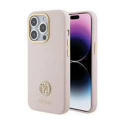 Guess Silicone Logo Strass 4G - Etui iPhone 15 Pro (różowy) (GUHCP15LM4DGPP)