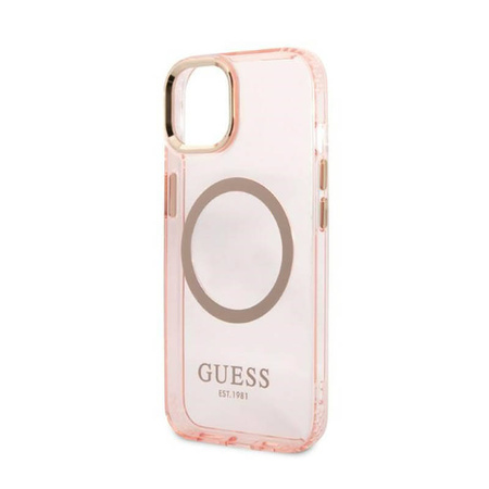 Guess Gold Outline Translucent MagSafe - Etui iPhone 13 (różowy) (GUHMP13MHTCMP)