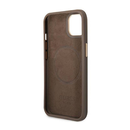 Guess 4G Logo Plate MagSafe - Etui iPhone 14 Plus (brązowy) (GUHMP14MU4GPRW)