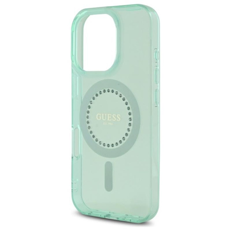 Guess IML Rhinestones MagSafe - Etui iPhone 16 Pro Max (zielony) (GUHMP16XPFTDTEN)